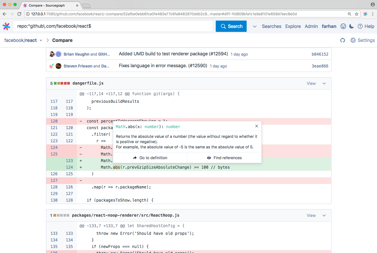 Sourcegraph 2.7: code intelligence in pull requests and commit diffs