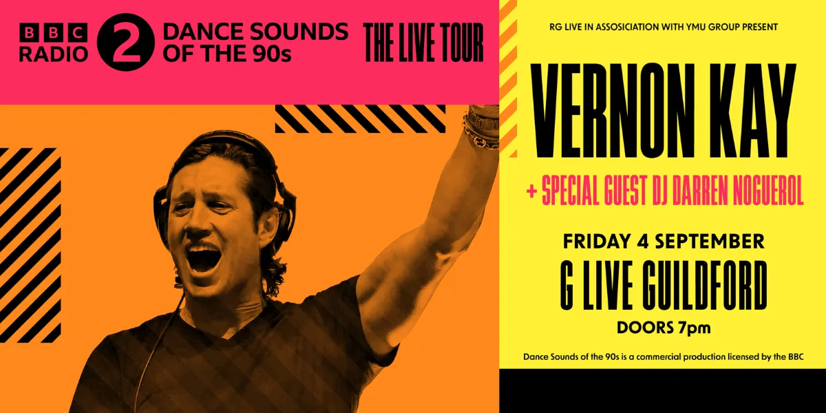 Event card hero image for BBC Radio 2 Dance Sounds Of The 90s With Vernon Kay