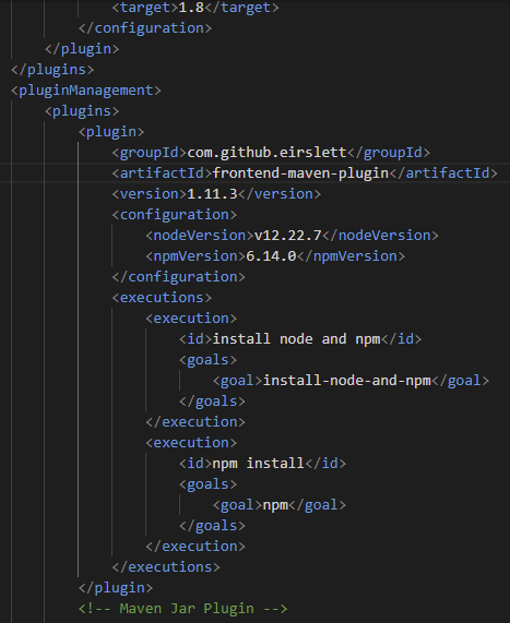 frontend maven plugin pom xml definition