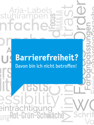A word cloud of German terms about accessible design. In the middle stands the question: 