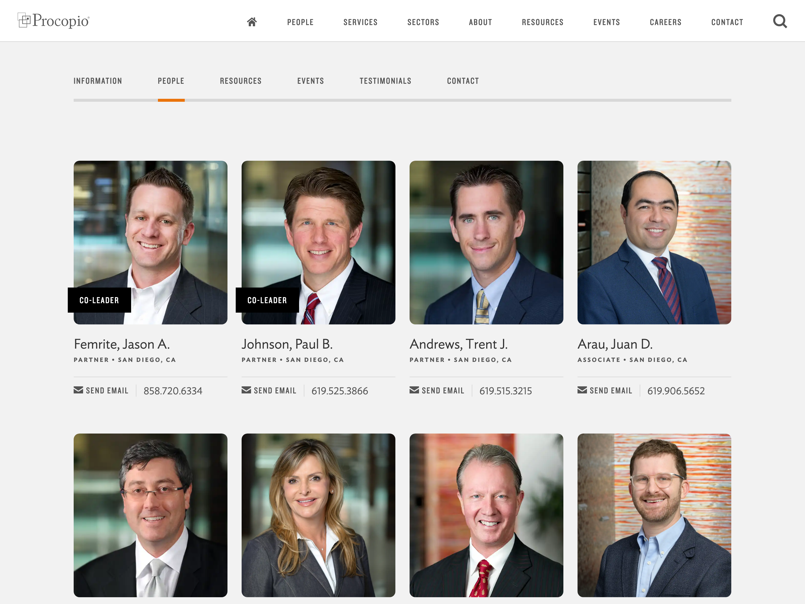 Procopio.com lawyer gridview page.