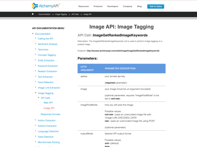 AlchemyAPI.com documentation for the Image API.