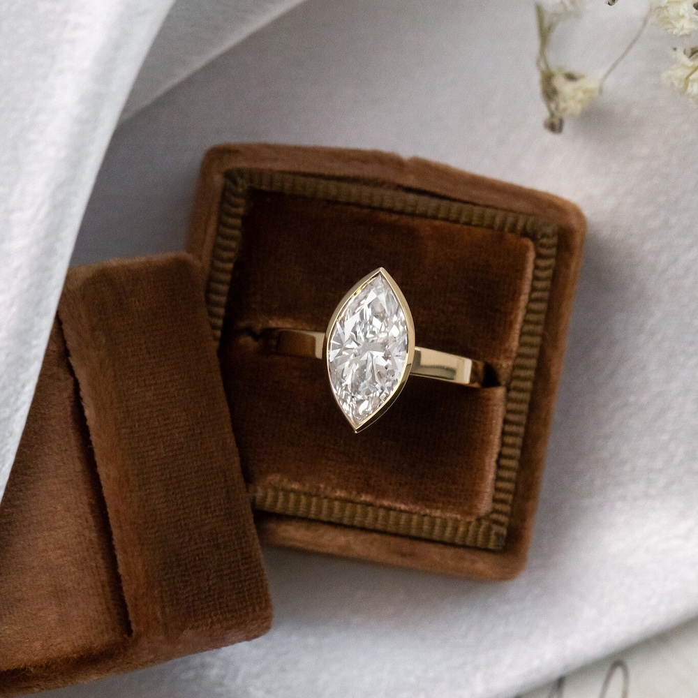 14k yellow gold marquise diamond solitaire engagement ring