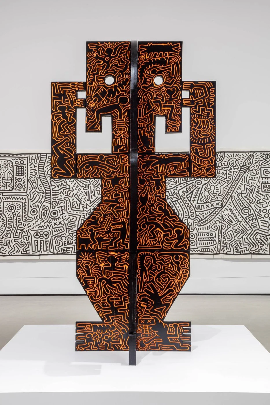 Keith Haring, Robot, 1983 Enamel and Day Glo on incised wood 10 ft. x 5 ft. x 5 ft., Collection of the Keith Haring Foundation. © Keith Haring Foundation. Photography by Joshua White