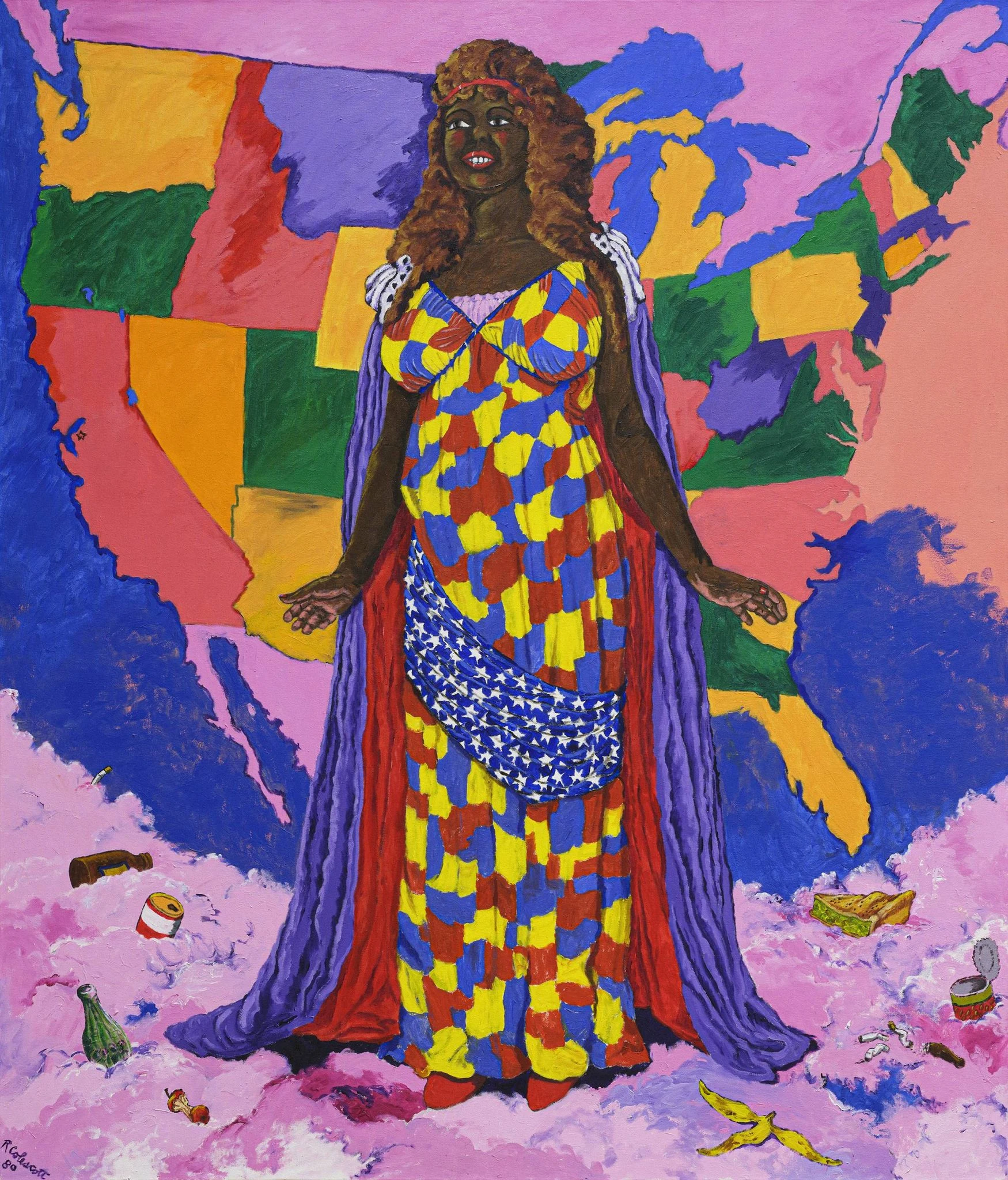 Robert Colescott, Miss Liberty, 1980, acrylic on canvas, 84 in. x 72 in. Art Bridges. © 2026 The Robert H. Colescott Separate Property Trust / Artists Rights Society (ARS), New York. Photography by Demetrius Neal.