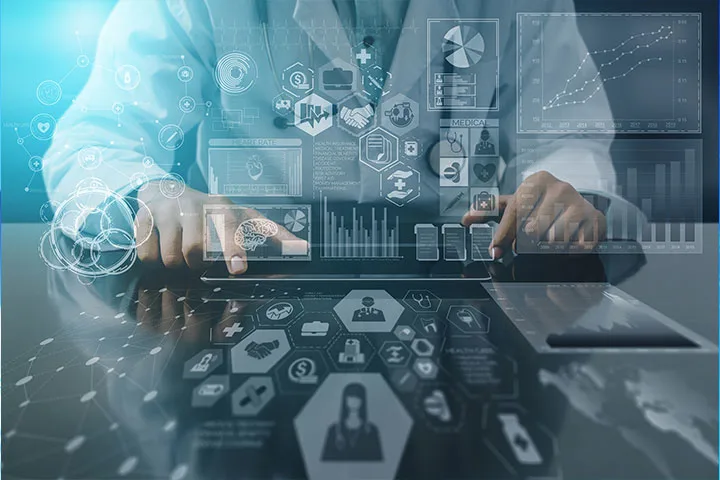 medical professional interacting with data