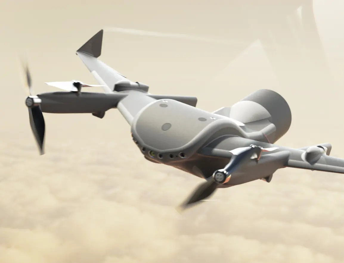 Render of the Mayfly aerial vehicle in flight