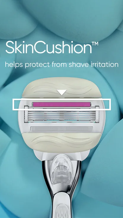 Secondary image with text: SkinCushion™ helps protect from shave irritation