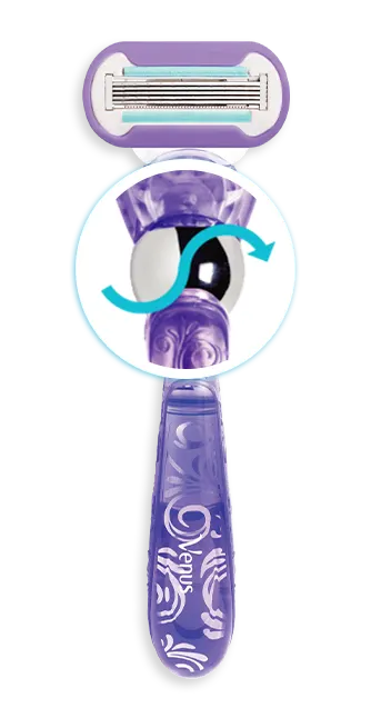 First and only razor with Flexi Ball: twists and turns in 4 directions to reach tricky spots