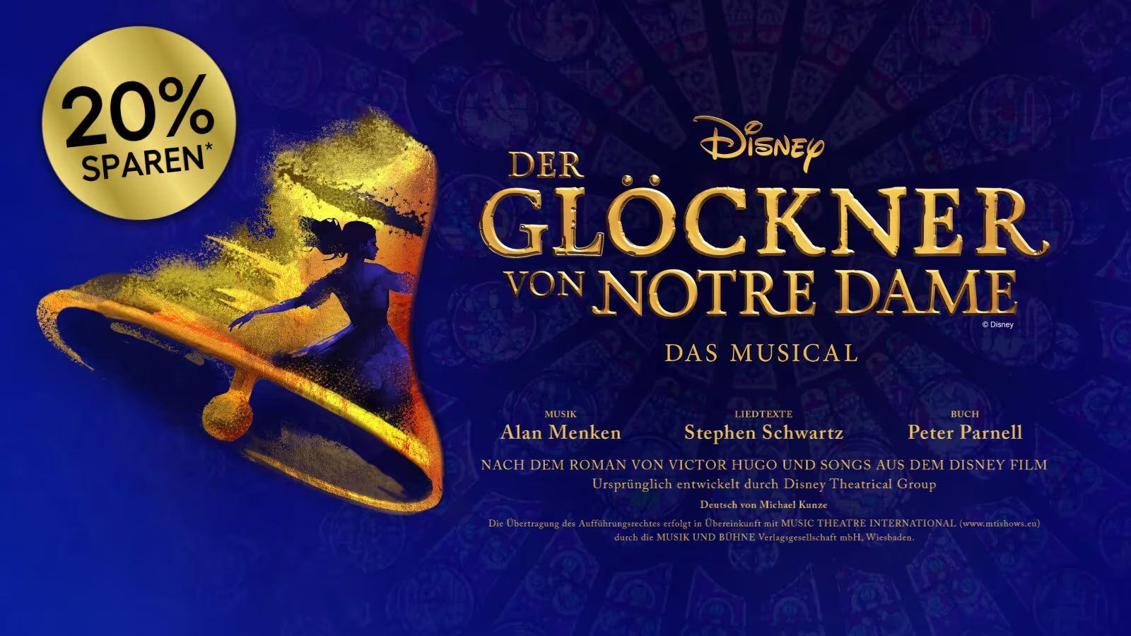 Glöckner von Notre Dame im Tag der Musicals von ATG Tickets mit Logo und Störer