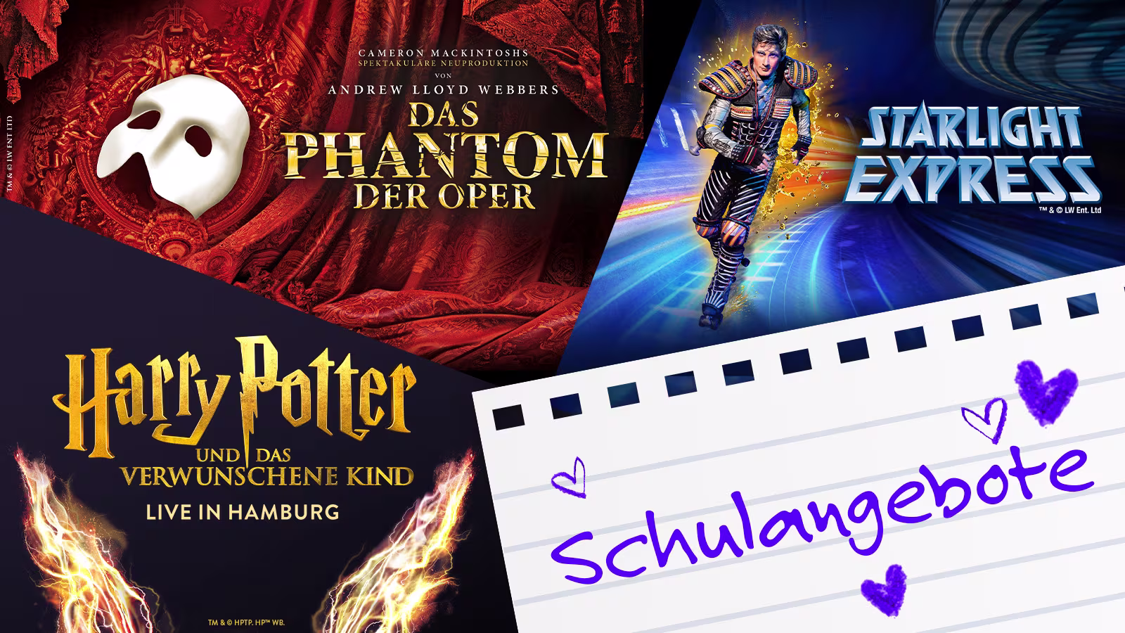 Schulklassen Angebot für verschiedene Musicals.