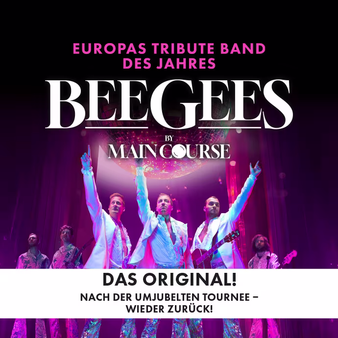 Bee Gees Band vor pinkem Hintergrund
