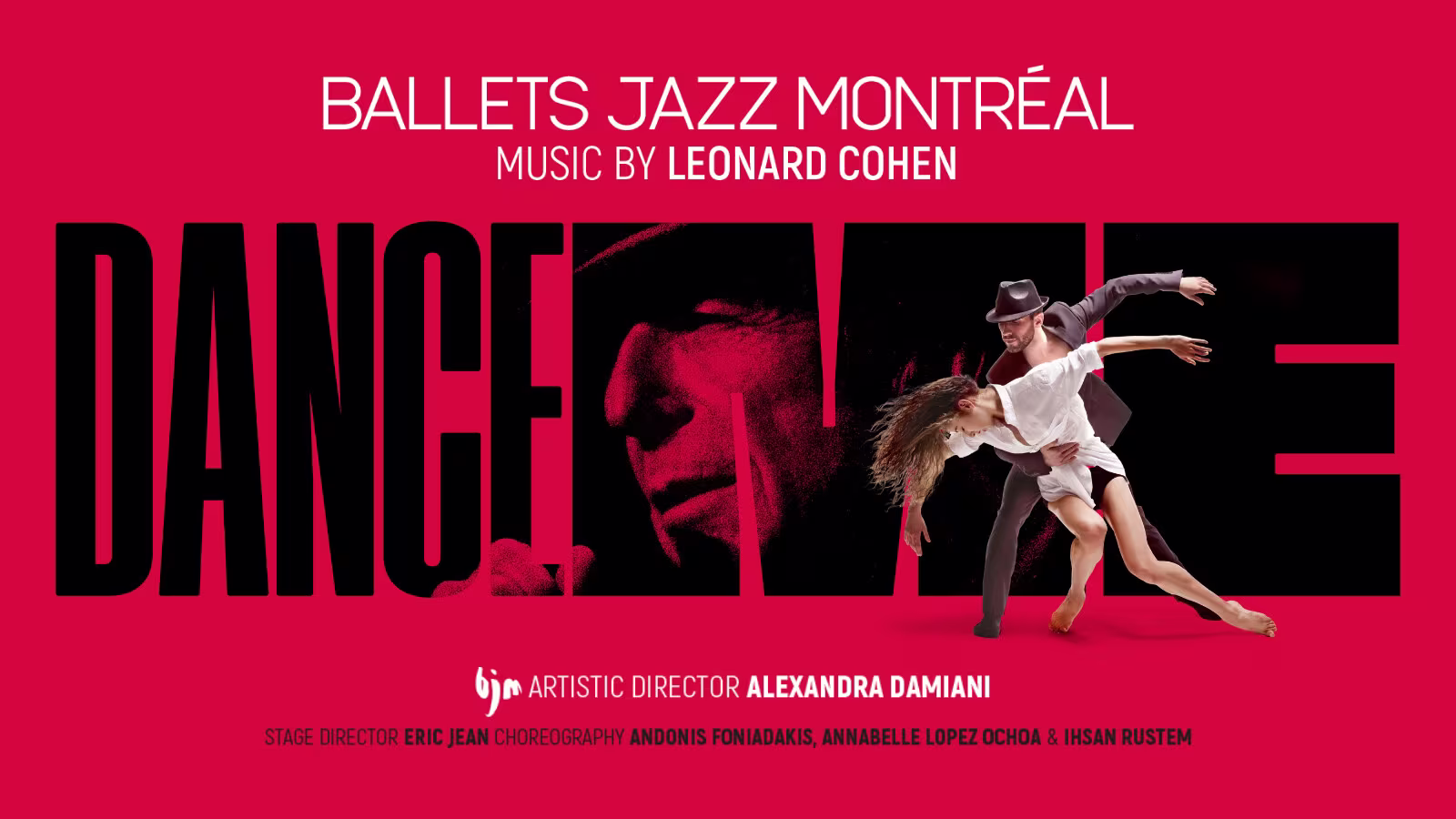Ein tanzendes Paar vor dem Schriftzug: Dance Me. Im Schriftzug eine Nahaufnahme eines Mannes mit Hut. 