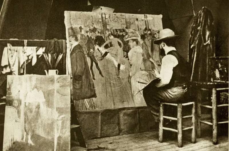 Historisches Bild von einem Künstler der Moulin Rouge malt