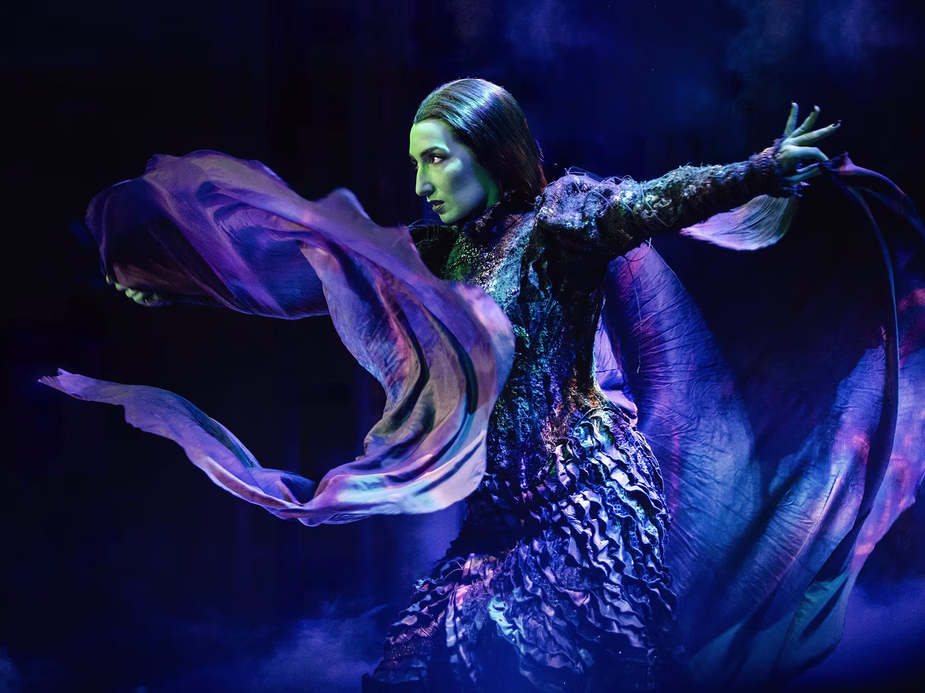 Emma Kingston as Elphaba, Photo by Mark Senior
