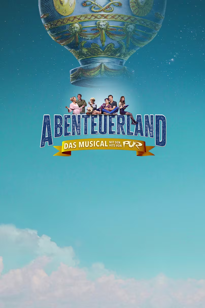 Das Logo von Abenteuerland vor Himmel Hintergrund