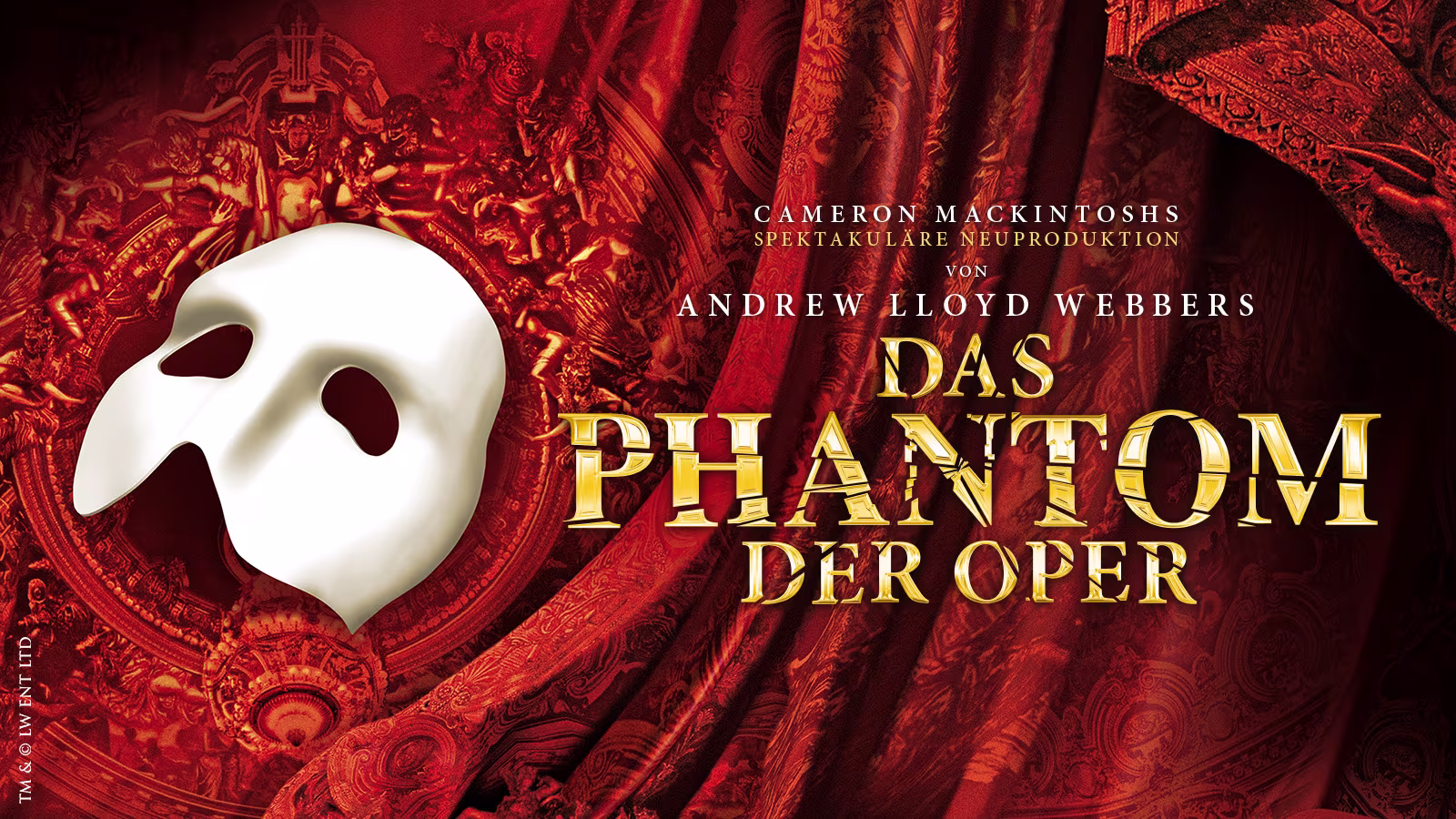 Das Phantom der Oper Logo und Keyvisual mit Maske auf rotem Vorhang