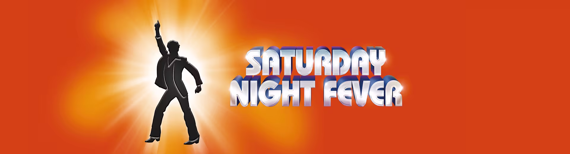 Das Banne von SATURDAY NIGHT FEVER. Ein Umriss eines Tänzers auf orangenem Hintergrund