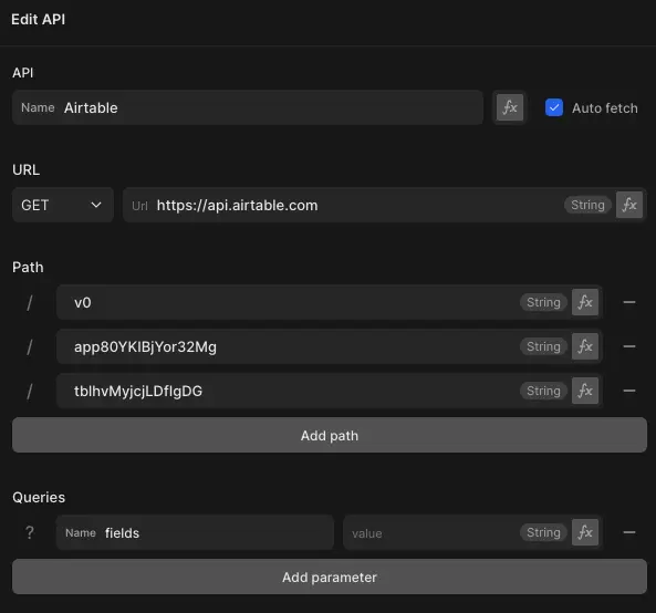 Add API details in toddle