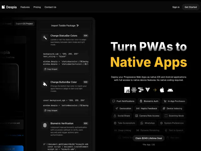 Despia: Native mobile app builder for toddle & co.