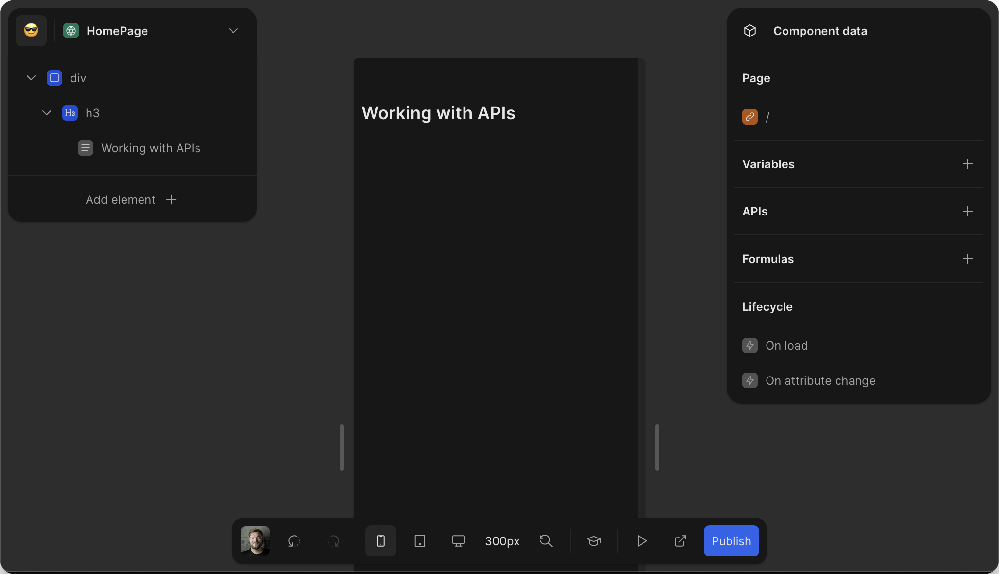 Component data panel in the toddle editor