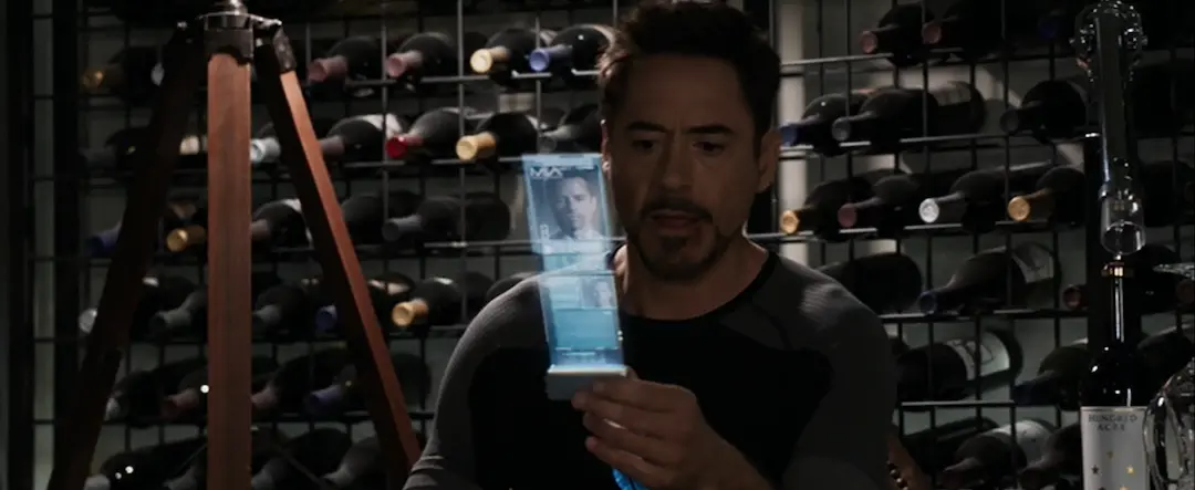 Tony Stark's phone in Iron Man was futuristic, with a transparent, flexible screen that projected 3D holograms. It symbolized Stark’s tech-savvy persona.