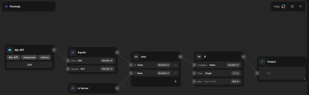 Example formula for a redirect rule that only redirects server side, and only if the response status code is 401. Read all about how to use the API in the docs.