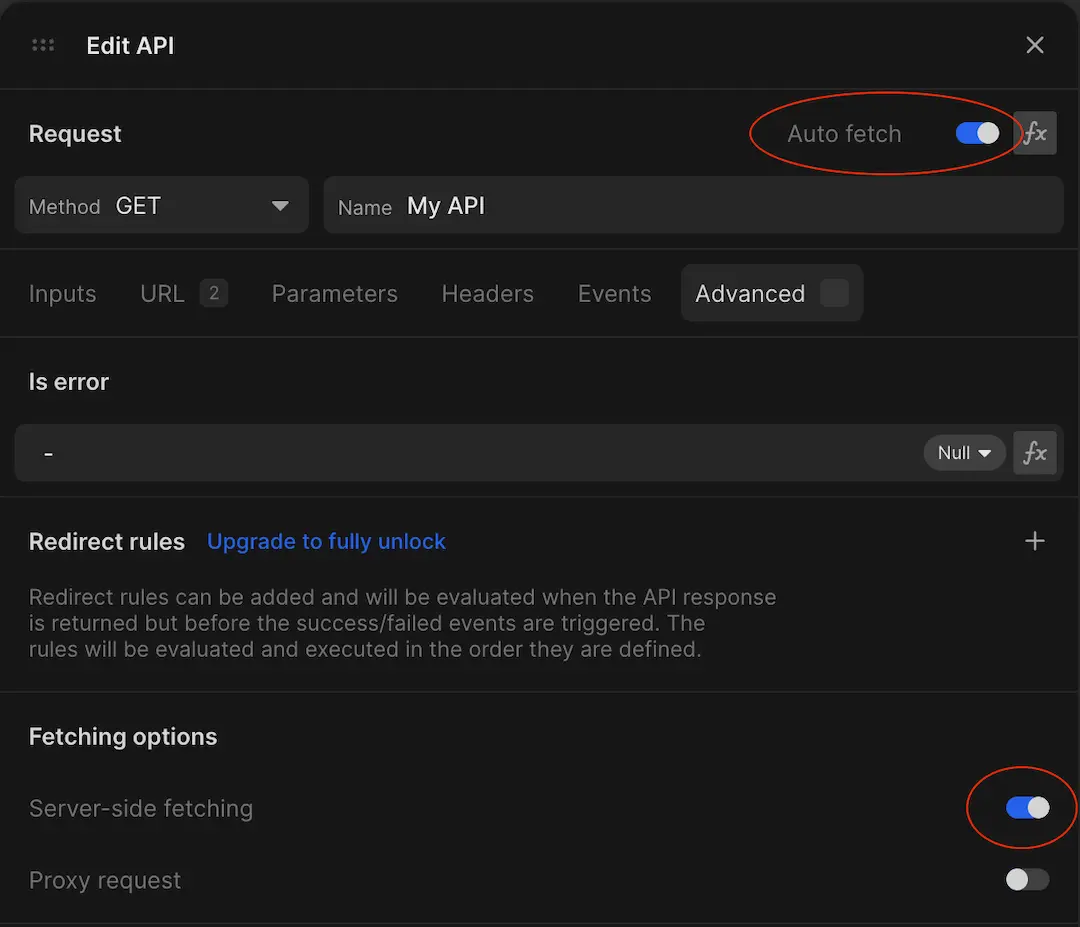 Illustrate how to configure an API request to be evaluated during SSR. It's easier than ever to work with toddle's API. Check out their docs for more details.