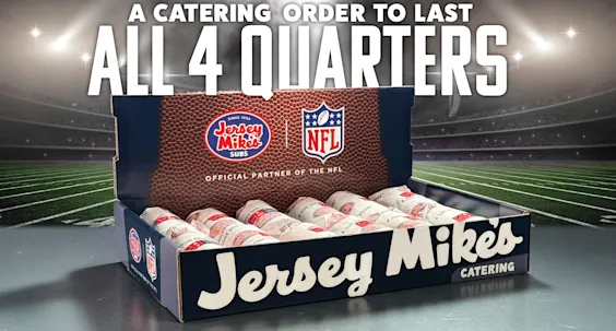 A catering order to last all 4 quarters. Jersey Mike's - the official sandwich partner of the NFL.