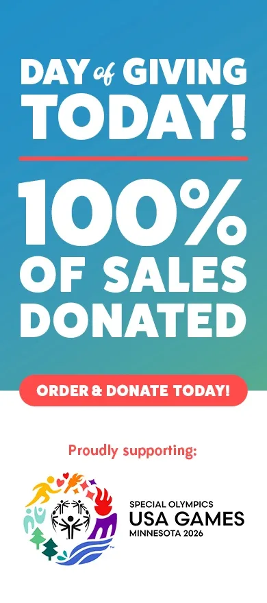 Today is our day of giving! 100% of sales donated. Proudly supporting the Special Olympics USA Games.