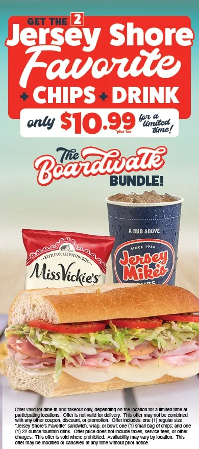 Get the #2 Jersey Shore Favorite, chips, and a drink for only $10.99!