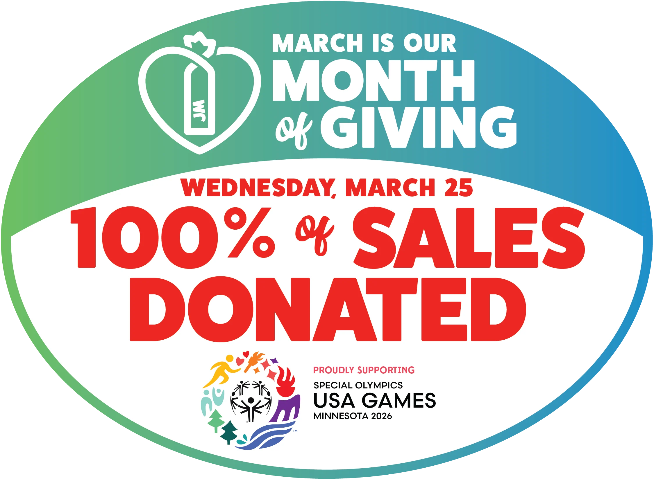 100 Percent of Sales Donated on March 25 “Day of Giving” To Send Athletes Nationwide to the 2026 Special Olympics USA Games in June