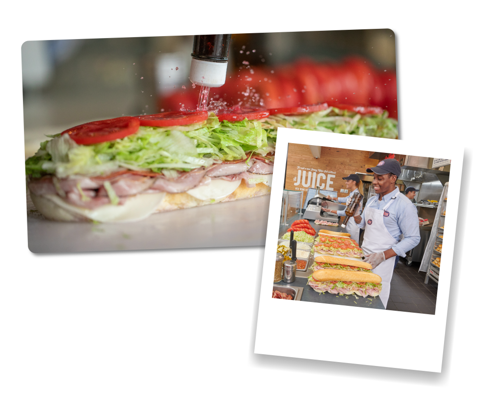 Lettuce, onions, tomatoes, oil, vinegar and spices still top amazing authentic sandwiches