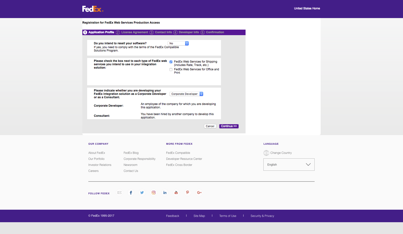 Fedex Web Services production access form