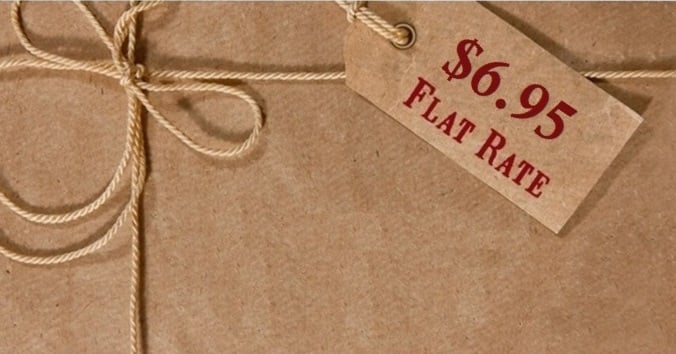Brown package with a flat rate price label