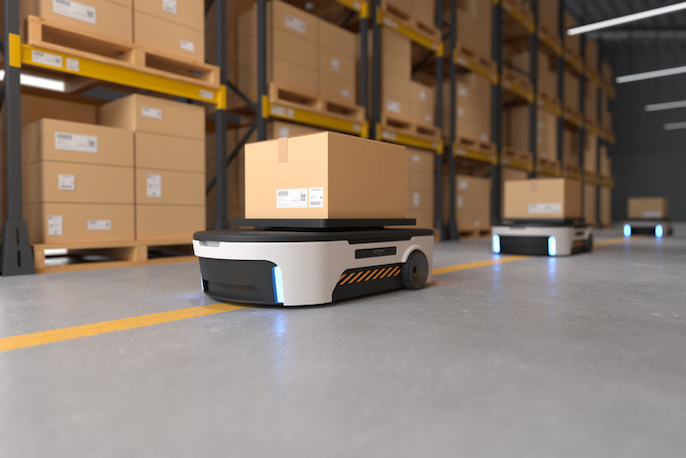 Robots moving packages in a warehouse