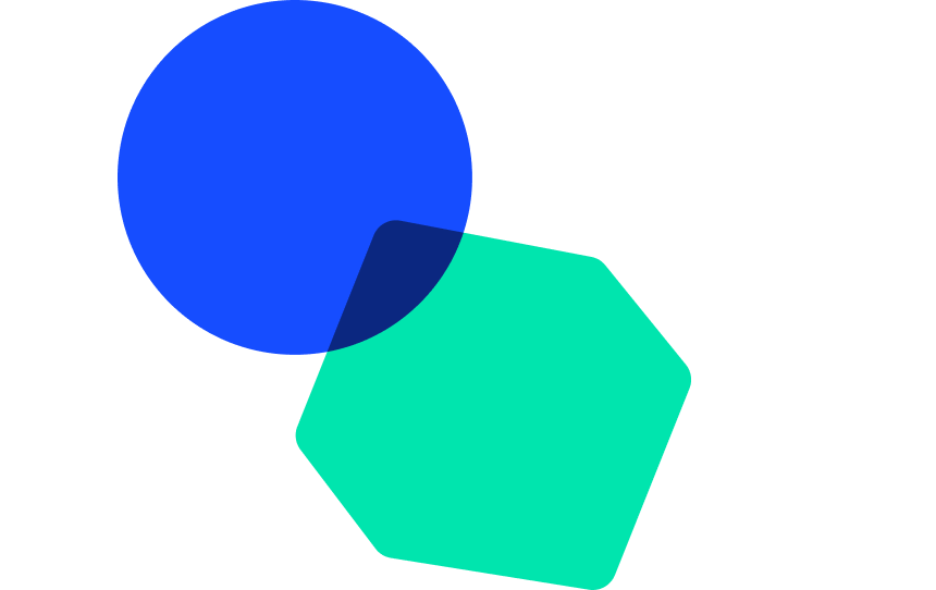 A blue circle and a teal shape