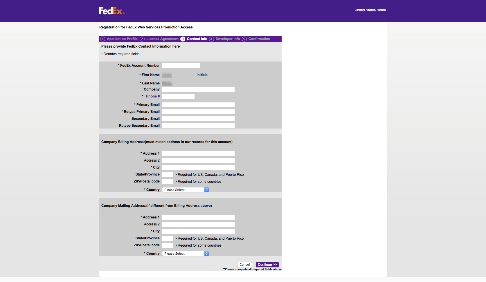 Fedex Web Services production access contact form