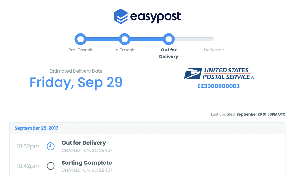 EasyPost tracking details page