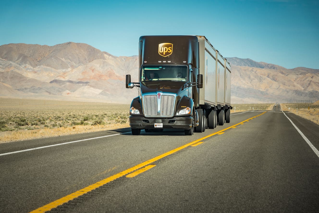 ups semi truck on freeway