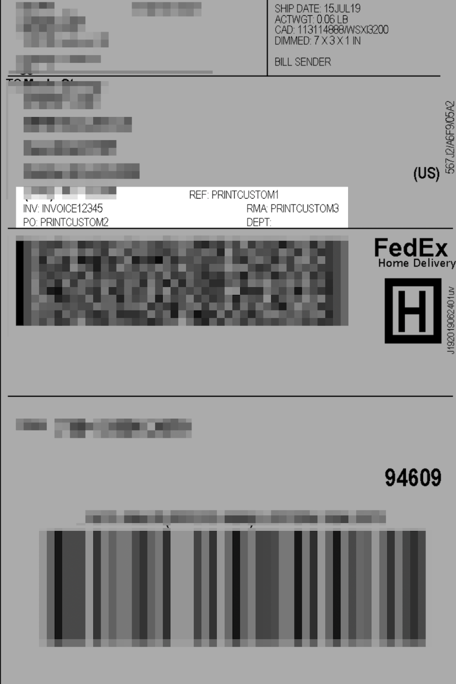 Custom text showing on a FedEx label