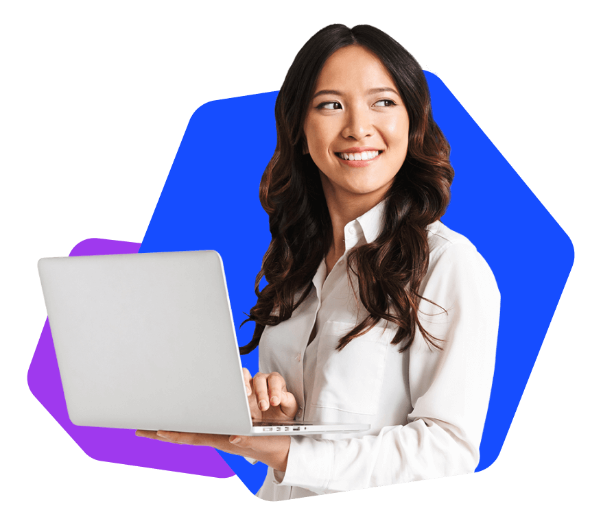 Woman smiling on laptop