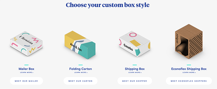 a row of custom box options