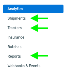 EasyPost dashboard navigation menu