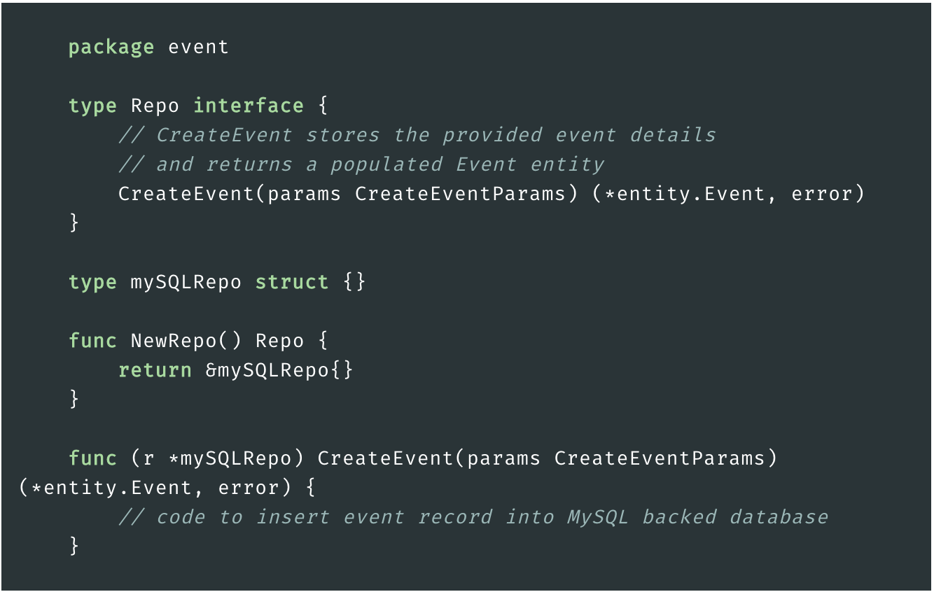 event creation code example