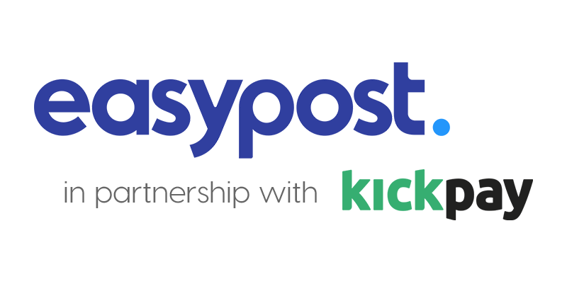 text that says easypost partners with kickpay