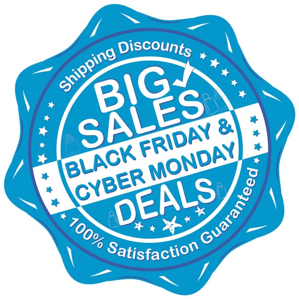 badge that says big sales deals for black friday/cyber monday