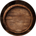 A close-up view of the top of a wooden barrel, showing its circular shape and textured wood surface.
