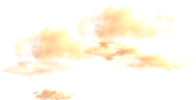 Soft, fluffy clouds in shades of orange and yellow float against a bright white sky, creating a warm and ethereal atmosphere.