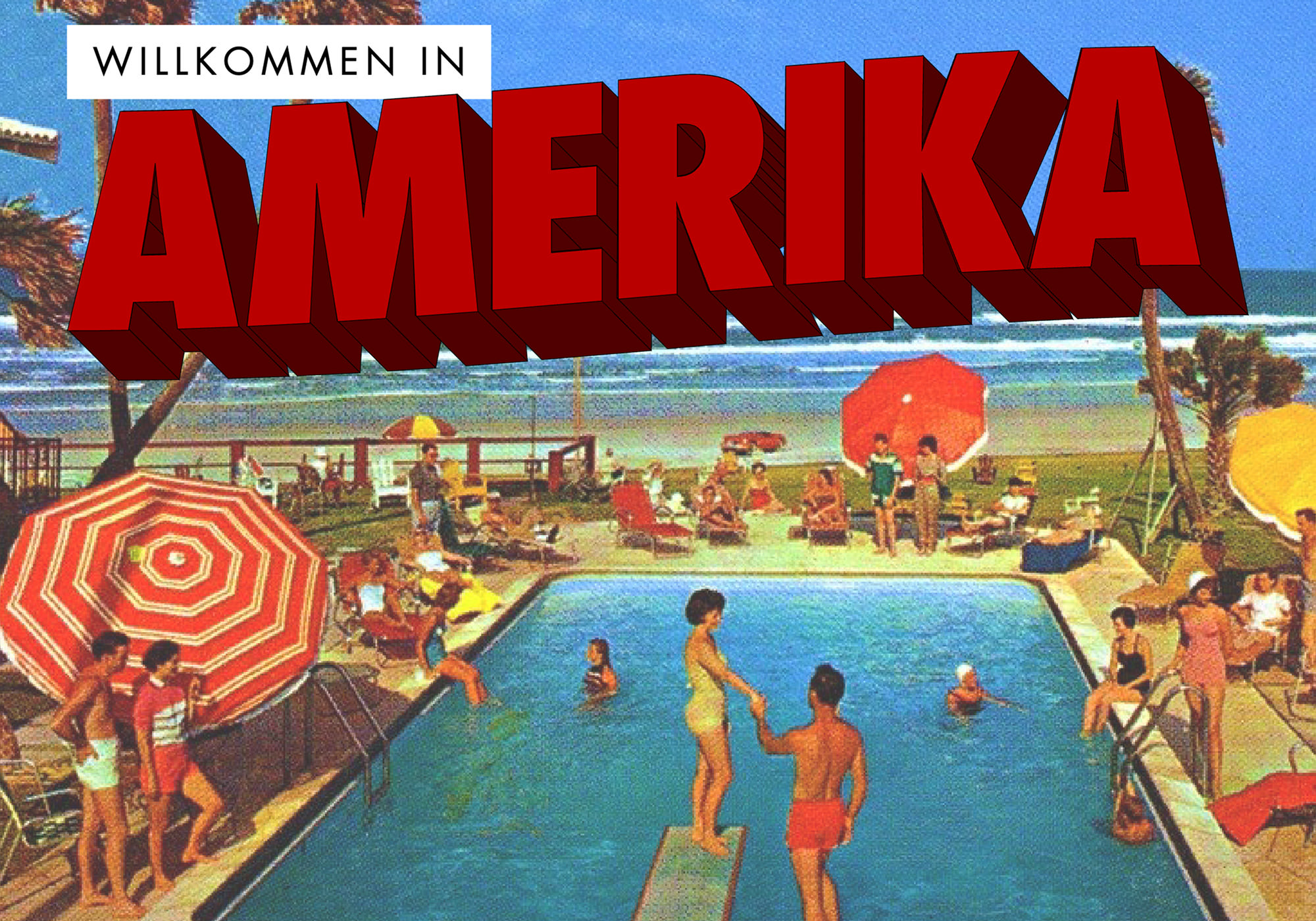 Wolfenstein II concept work showing a tourism site exploring the alternate "Amerika" of the game.